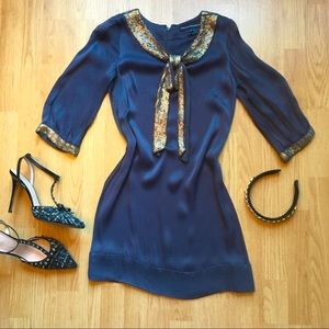 FCUK Grey satin mini dress with brass detailing